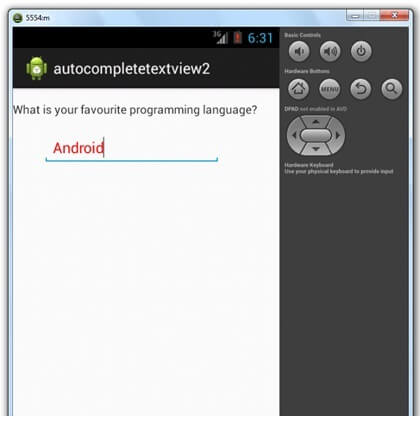 android autocompletetextview example output 2