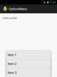 android option menu example output 2