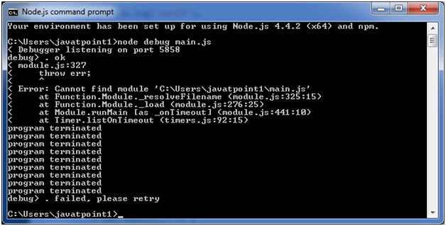 Node.js debugger example 2