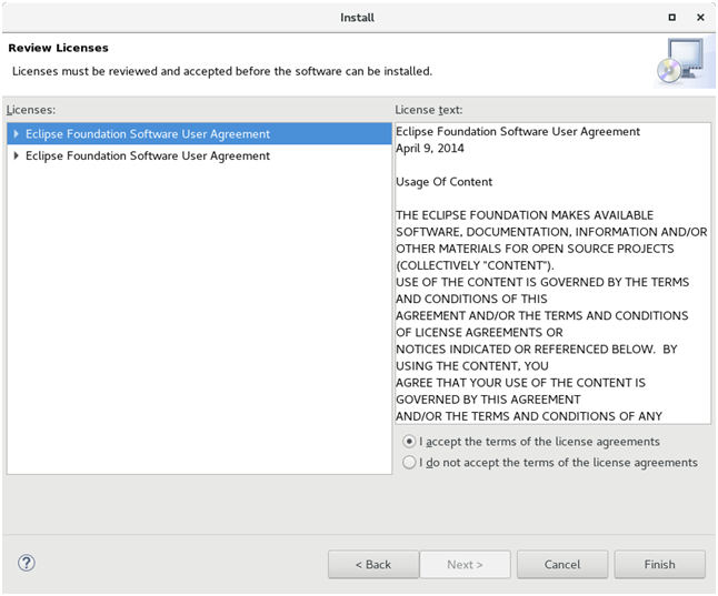 JavaFX with Eclipse updates released installed terms and conditions