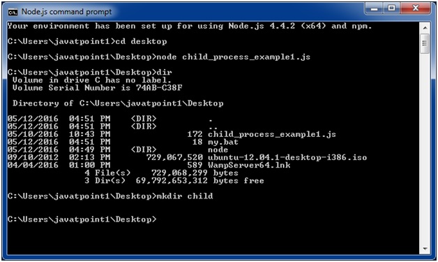 Node.js child process example 1